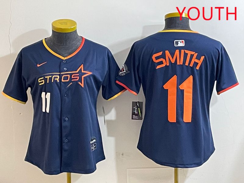 Youth Houston Astros #11 Smith Blue three generations Joint Name Nike 2025 MLB Jersey style 4